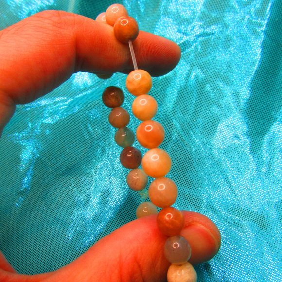 Peach Moonstone 8mm Round 7" Stretchy Gemstone Bracelet - Picture 3 of 3